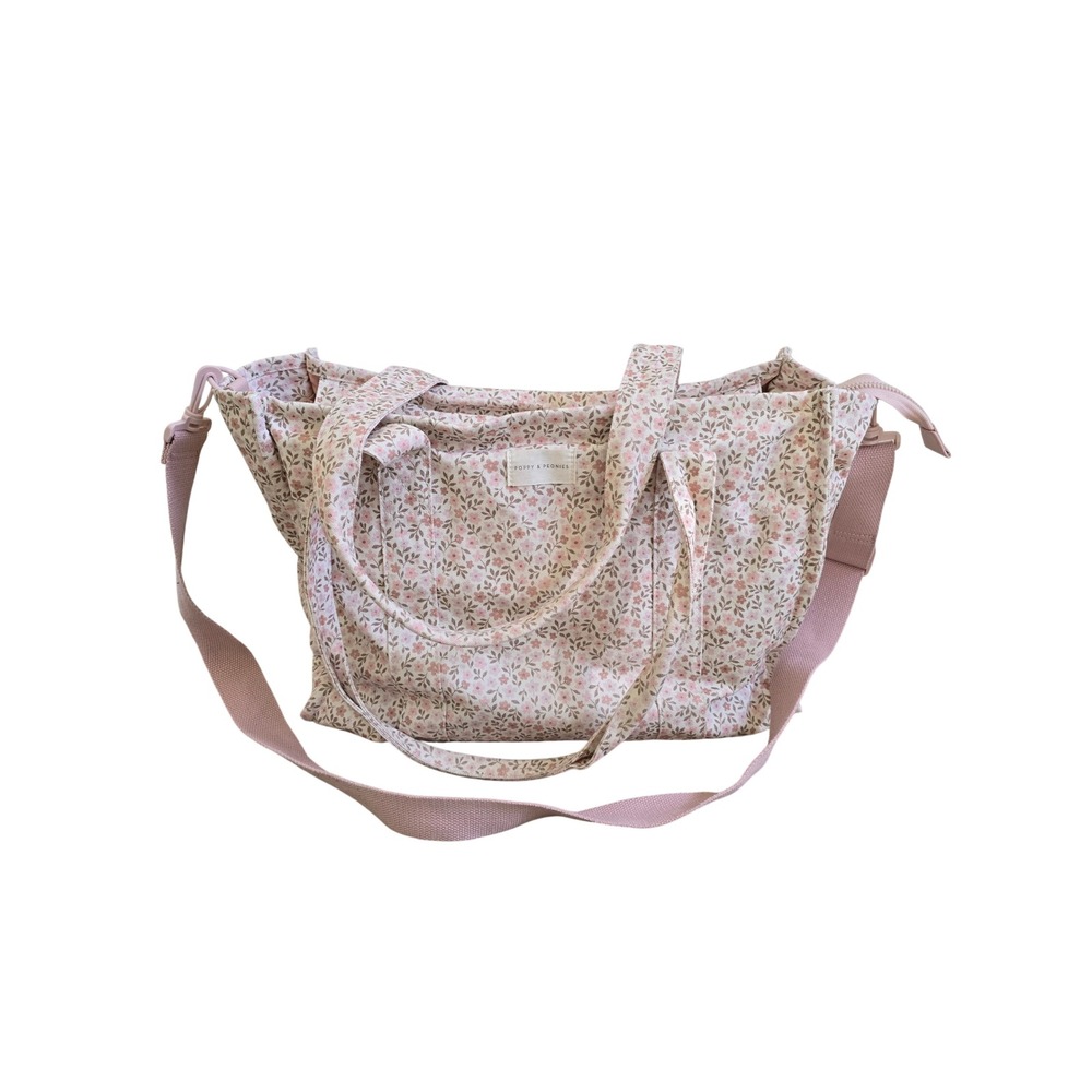Poppy & Peonies Canvas Pink Floral Tote Bag Cottagecore Travel Laptop Diaper Bag